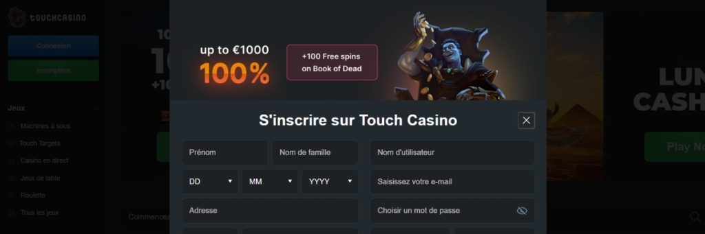 Touch Casino Sinscrire